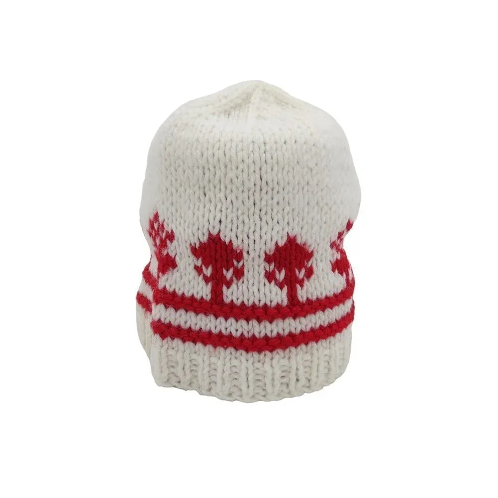 VINTAGE Toddler Red and White Handknit Christmas Tree Winter Hat